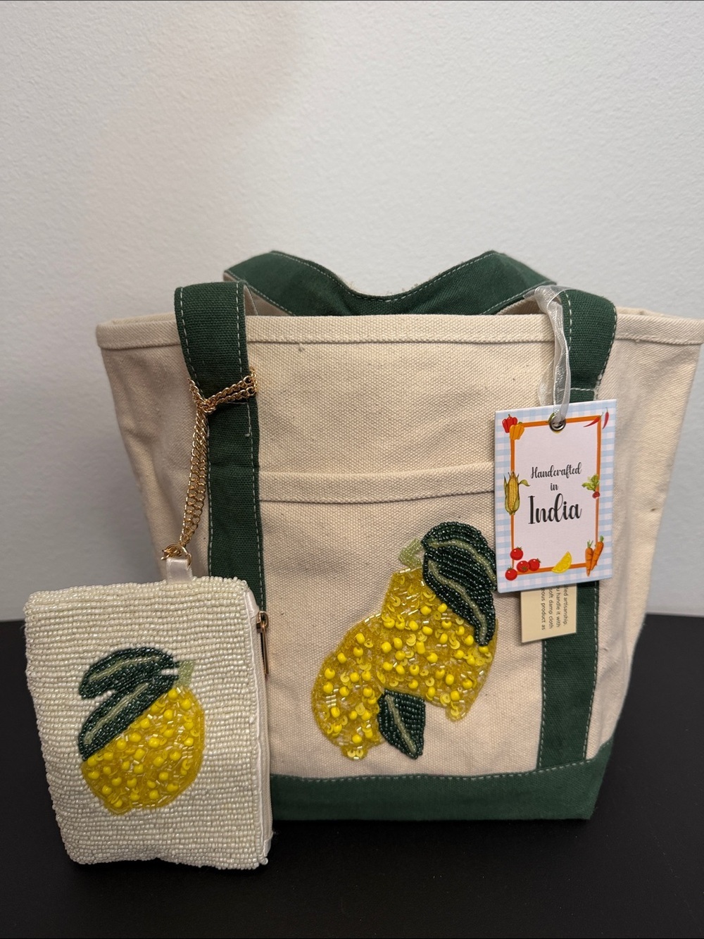 Handcrafted In India | Lemon Mini Canvas Tote w/ Matching Wallet 🍋